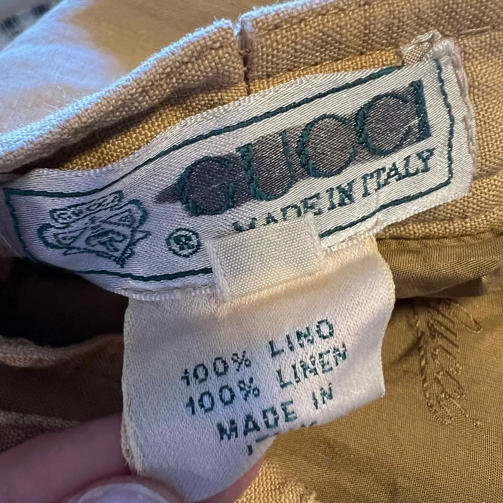 Gucci A-Line Skirt Tan‎ Pleated Midi Linen Back Buckle 46(IT) 10(US) SEE NOTES